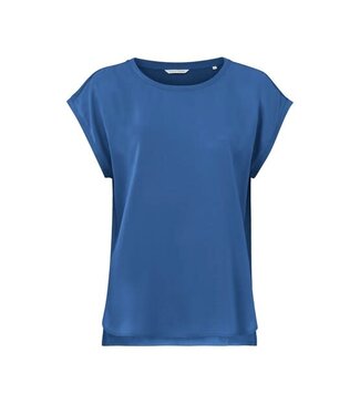 YAYA Top with round neck and cap sleeves without shoulder seams - PLEIN AIR BLUE