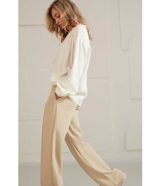 YAYA Jersey structured wide leg trousers with elastic waist - WHITE PEPPER BEIGE