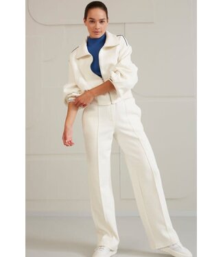 YAYA Jersey structured wide leg trousers with elastic waist - IVORY WHITE