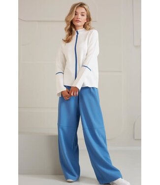 YAYA High waist wide leg trousers with seams and buckles - BRIGHT COBALT BLUE