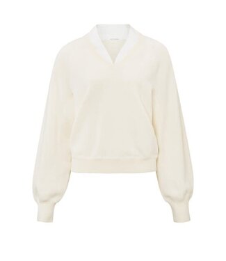 YAYA V-neck with woven detail sweater ls - IVORY MELANGE