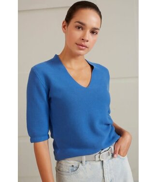 YAYA V-neck short sleeve sweater - BRIGHT COBALT BLUE