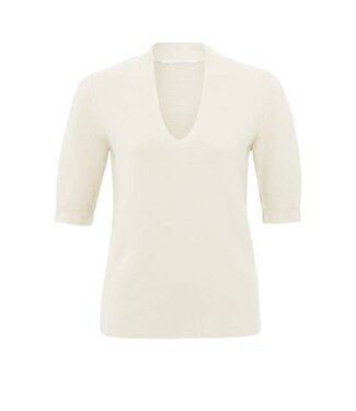 YAYA V-neck short sleeve sweater - IVORY WHITE