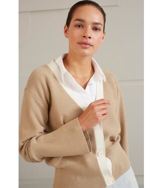 YAYA Cardigan with wide sleeves - WHITE PEPPER BEIGE MELANGE