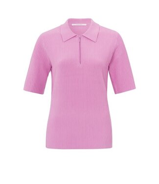 YAYA Rib stitch polo with zipper - PHALAENOPSIS PINK