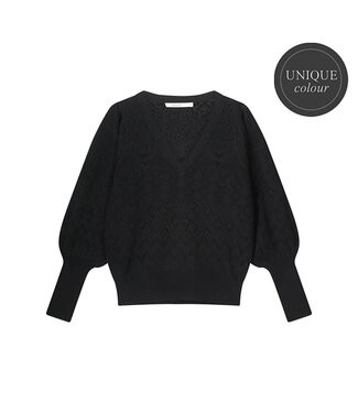 Summum Woman V-neck sweater viscose polyamide knit - Black