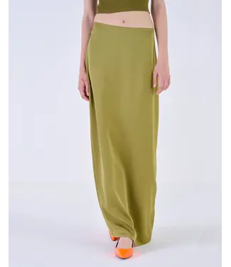 Silvian Heach LONG SKIRT TECHEN - GREEN OLIVE DRAB