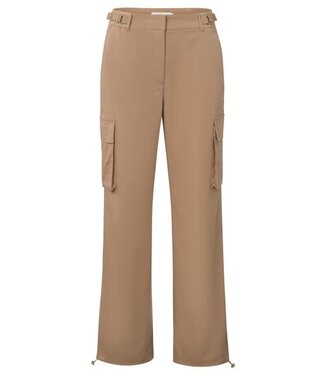 YAYA Wide leg cargo trousers with pockets and buckle details - TANNIN BROWN