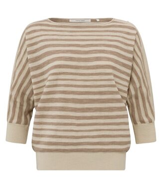 YAYA Textured stripe sweater ls - AFFOGATO BROWN DESSIN