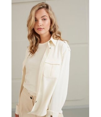 YAYA Feminine cargo blouse w. epaulettes - IVORY WHITE