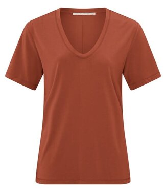 YAYA Basic T-shirt with round neck and short sleeves in slim fit - ARABIAN SPICE RED