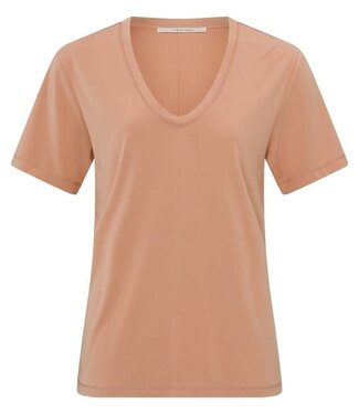 YAYA Basic T-shirt with round neck and short sleeves in slim fit - DUSTY CORAL ORANGE