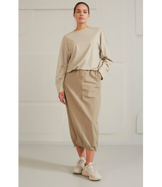 YAYA Nylon cargo midi skirt with elastic cords - WINTER TWIG BEIGE