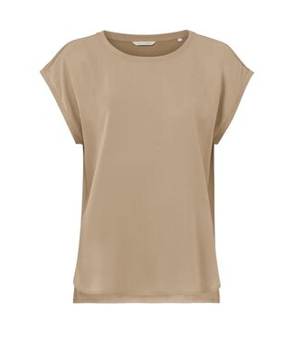 YAYA Top with round neck and cap sleeves without shoulder seams - WINTER TWIG BEIGE