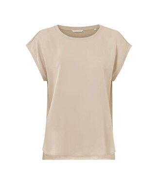 YAYA Top with round neck and cap sleeves without shoulder seams - WHITE PEPPER BEIGE