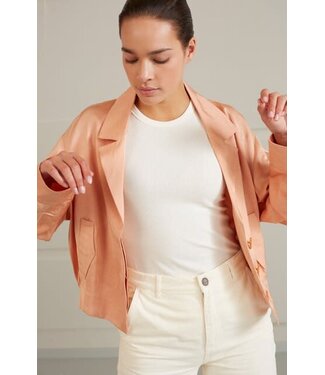 YAYA Satin cropped blouse jacket with flap pockets - DUSTY CORAL ORANGE