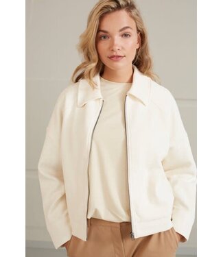 YAYA Oversized jersey jacket with collar - IVORY WHITE