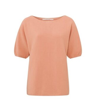 YAYA Sweater with boatneck, short puff sleeves and button details - DUSTY CORAL ORANGE