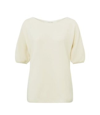 YAYA Sweater with boatneck, short puff sleeves and button details - IVORY WHITE