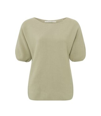 YAYA Sweater with boatneck, short puff sleeves and button details - EUCALYPTUS GREEN