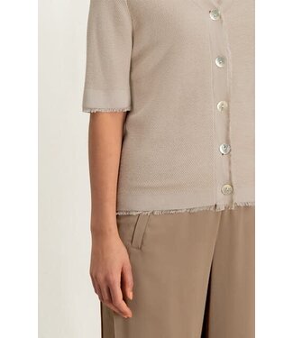 YAYA Textured cardigan with fringes - GRAY MORN BEIGE