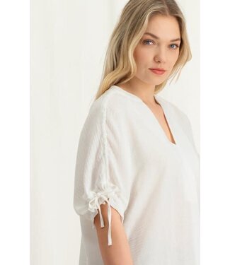 YAYA V-neck fancy top w. fringes - OFF WHITE