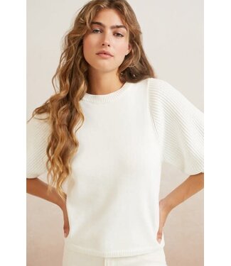 YAYA Sweater with short puff sleeves - OFF WHITE