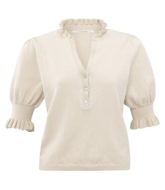 YAYA Sweater with puff sleeves and ruffles - GRAY MORN BEIGE