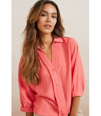 YAYA Structured batwing blouse w. ruffle - CORAL PARADISE PINK