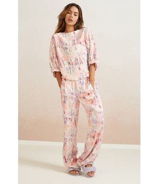 YAYA Printed batwing boatneck top - FLAMINGO PLUME PINK DESSIN