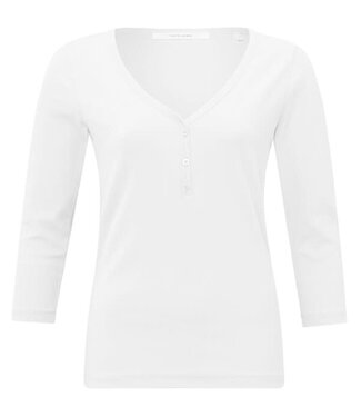 YAYA Half sleeve v-neck top with buttons - PURE WHITE