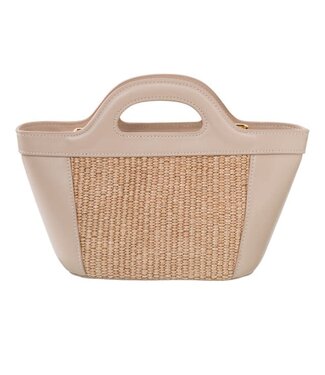 YAYA Leather Straw Small Bag - LIGHT TAUPE