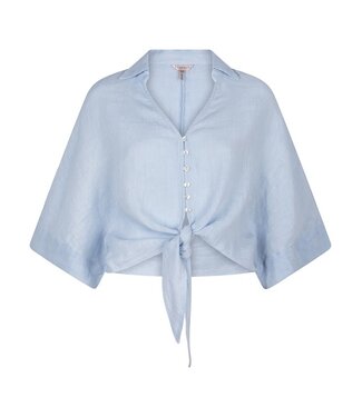 Esqualo Blouse short knot linen - Light Blue