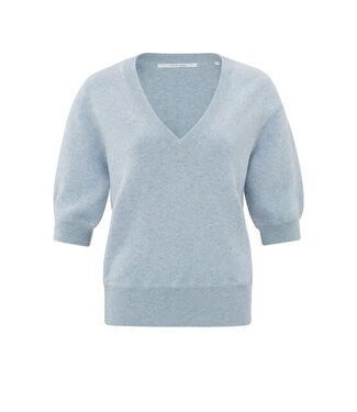 YAYA V-neck sweater with stitch detail - XENON BLUE MELANGE