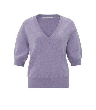 YAYA V-neck sweater with stitch detail - LAVENDER PURPLE MELANGE