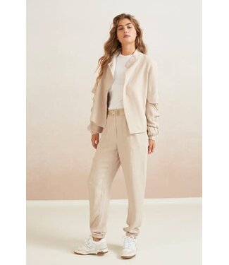 YAYA Woven high waist trousers with elastic waist - LIGHT TAUPE