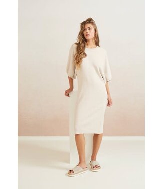 YAYA Knitted puff sleeve dress - GRAY MORN BEIGE MELANGE