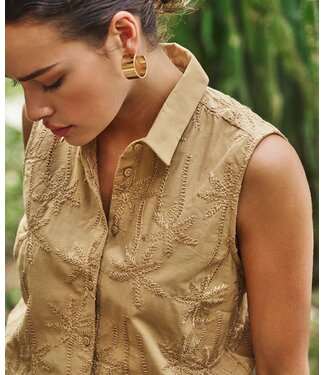 Esqualo Blouse slv/lss chicken embroidery - Almond