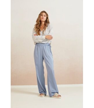 YAYA Woven satin wide leg trousers with elasticated waistband - INFINITY BLUE