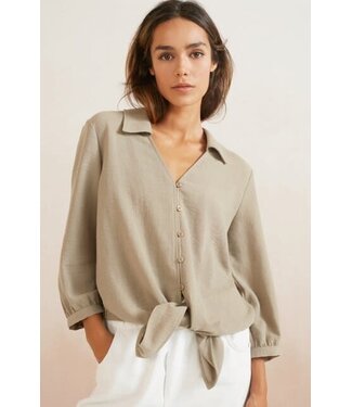 YAYA Knotted cropped blouse - ARMY GREEN