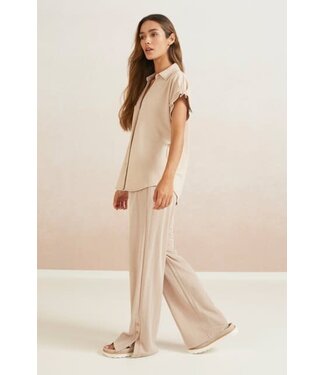 YAYA Jersey wide leg trousers with slit detail - LIGHT TAUPE