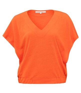 YAYA V-neck top with elastic waistband - EXOTIC ORANGE