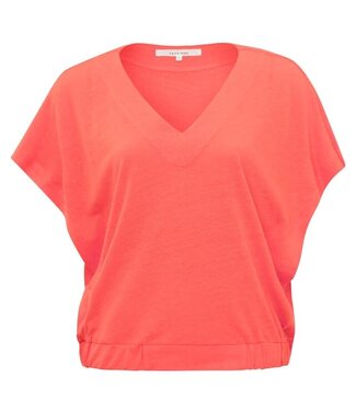 YAYA V-neck top with elastic waistband - PEACH ECHO ORANGE