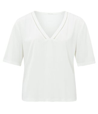 YAYA T-shirt with tape neckline - OFF WHITE