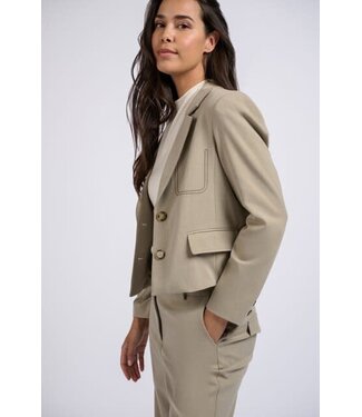 YAYA Short woven blazer with contrast stiching details - TIMBER WOLF BROWN MELANGE