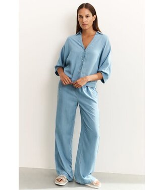 YAYA Chambray wide leg trousers with elastic waist - CHAMBREY