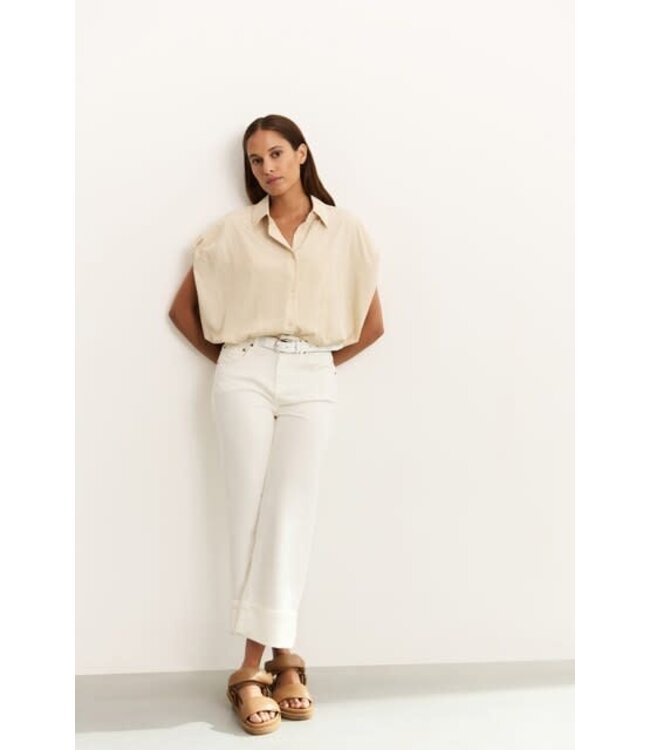 YAYA Mid waist denim w. roll-up - PURE WHITE