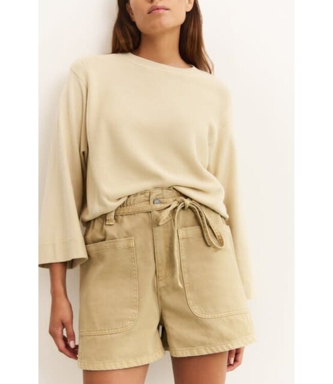 YAYA Garment dye woven high waist cargo short - SUMMER SAND