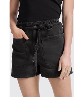 YAYA Garment dye woven high waist cargo short - WASHED BLACK
