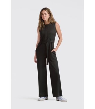YAYA Jersey sleeveless jumpsuit with placket detail - WASHED BLACK